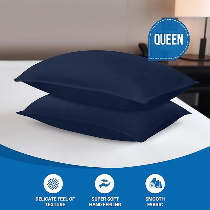 Utopia Bedding Bed Pillows for Sleeping (Navy), Queen Size, Set of 2, Hotel Pillows, Cooling Pillows for Side, Back or Stomach Sleepers - LeafyLoom