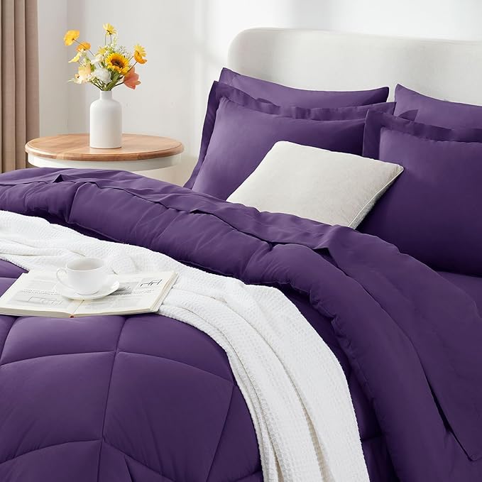 CozyLux Full Comforter Set with Sheets 7 Pieces Bed in a Bag Purple All Season Bedding Sets with Comforter, Pillow Shams, Flat Sheet, Fitted Sheet and Pillowcases - LeafyLoom