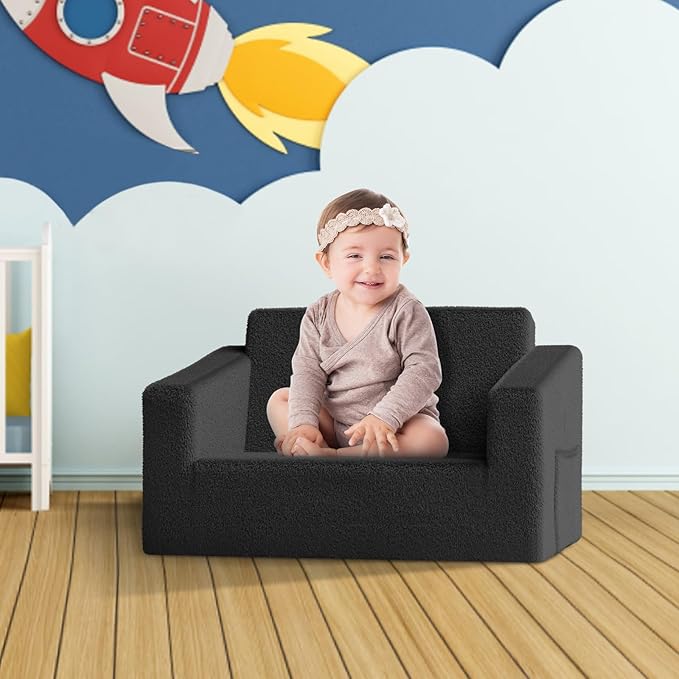 Kids Couch,2-in-1 Toddler Chairs for Boys,Kids Sofa with Storage,Comfortable Kids Sofa Bed,Fun Kids Lounge Chair,Toddler Furniture,Kids Playroom,Children'S Gifts (Black) - LeafyLoom