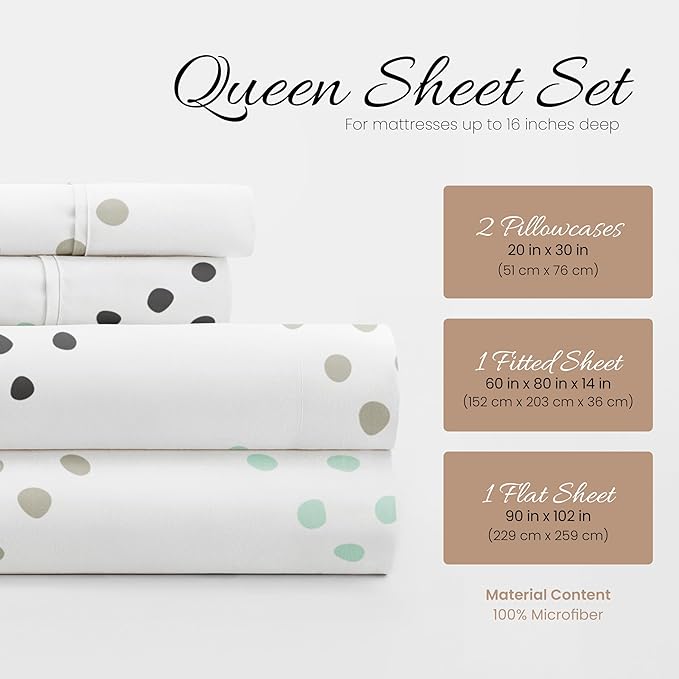 Linen Market 4 Piece Queen Bedding Sheet Set (Light Gray Dots) - Sleep Better Than Ever with These Ultra-Soft & Cooling Bed Sheets for Your Queen Size Bed - Deep Pocket Fits 16" Mattress - LeafyLoom