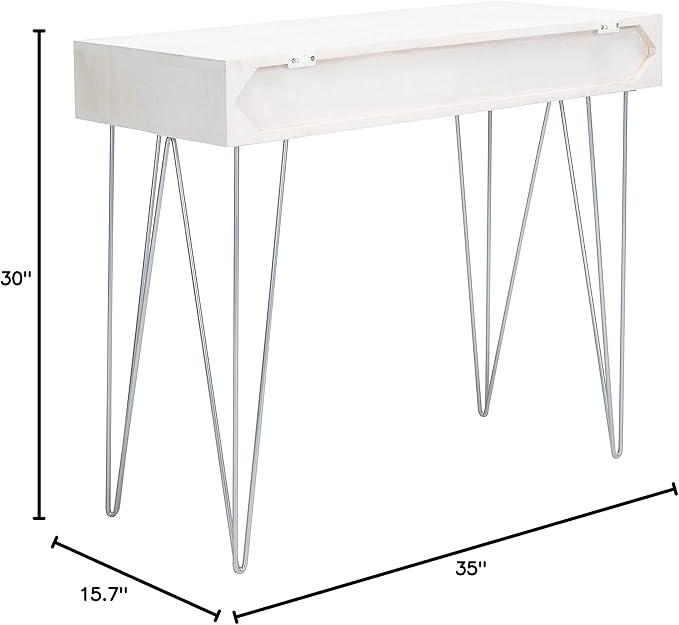 Safavieh Home Office Collection Marigold White Wash and Silver 1-Drawer Hairpin Leg Desk, 0 - LeafyLoom