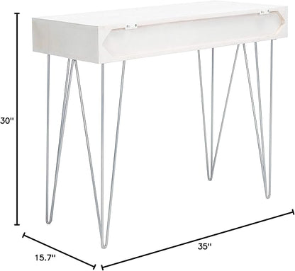 Safavieh Home Office Collection Marigold White Wash and Silver 1-Drawer Hairpin Leg Desk, 0 - LeafyLoom