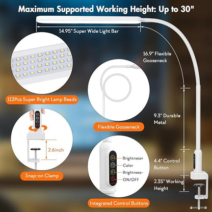 LED Desk Lamp with Clamp, Super Bright Desk Light with 11 Brightness, 5 Color Modes, Flexible Gooseneck Clip on Table Light, Eye-Caring Architect Task Desk Lamps for Home Office Study Reading - LeafyLoom