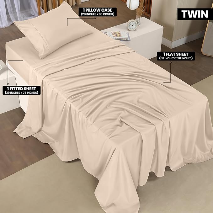 Utopia Bedding Twin XL Sheets - 3 Piece Bedding - Brushed Microfiber - Shrinkage and Fade Resistant - Easy Care (Twin XL Twin Extra Long Beige) - LeafyLoom