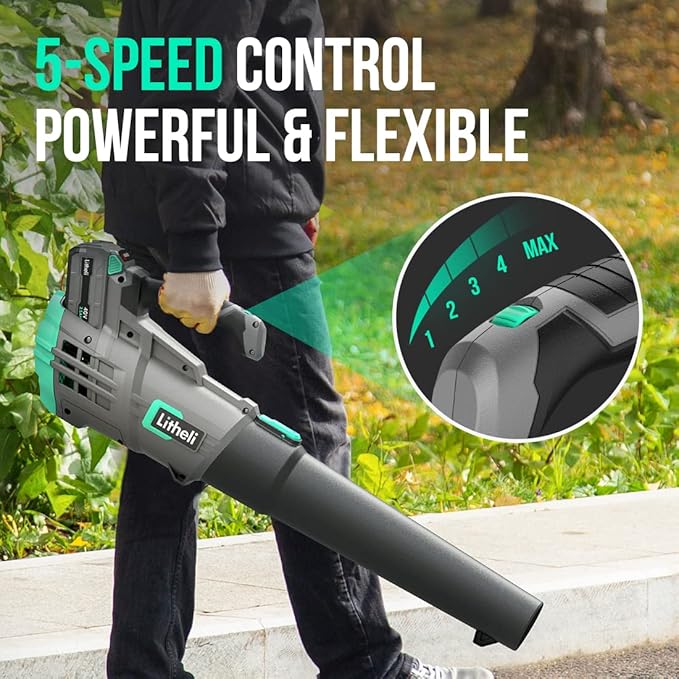 Litheli Cordless Leaf Blower 40V, Battery Leaf Blowers for Lawn Care, Lightweight Axial Blower for Blowing Leaf, Dust, Debris, with 2.0Ah Battery & Charger Included - LeafyLoom