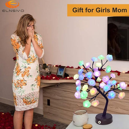 18 Colors Rose Tree Lamp, Color Changing Multicolor Rose Table Lamp with Remote, Pink Flower Lamp Girls Gift for Mother’s Day, Lighted Tabletop Tree for Christmas Valentine’s Day Wedding Decor - LeafyLoom