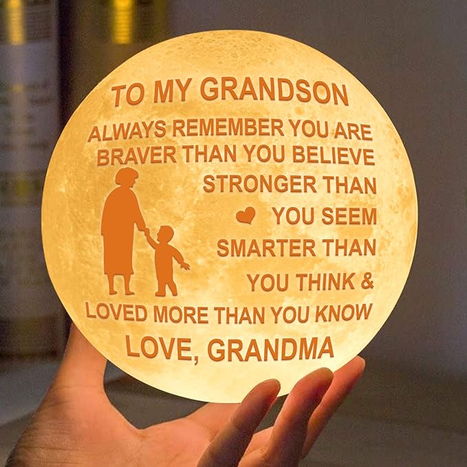 Personalized 3D Moon Lamp for Grandson,Personalized 5.9 Inch 3D Printing Moon Light Gift for Grandson Valentine's Christmas Gift (for Grandson from Grandma) - LeafyLoom