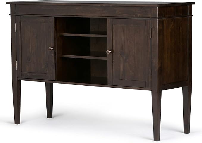 SIMPLIHOME Carlton SOLID WOOD 54 Inch Wide Transitional TV Media Stand in Dark Tobacco Brown for TVs up to 60 Inches, For the Living Room and Entertainment Center - LeafyLoom