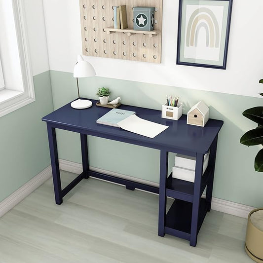 Max & Lily Solid Wood Desk With Shelves, 47 Inches, Blue - LeafyLoom