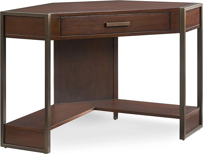 Leick Home Riley Holliday Computer Desk with Dropfront Keyboard Drawer, FURNITURE, Espresso/Gold - LeafyLoom