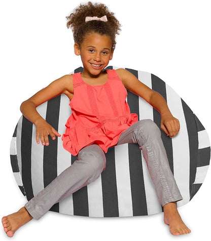 Posh Creations Bean Bag Chair for Kids, Teens, and Adults Includes Removable and Machine Washable Cover, Canvas Stripes Gray and White, 38in - Large - LeafyLoom