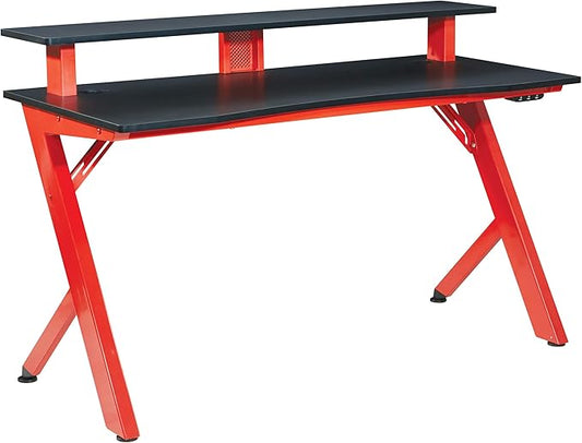 OSP Home Furnishings Area51 Battlestation Gaming Desk with Bluetooth RGB LED Lights, Red - LeafyLoom