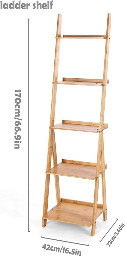 HYNAWIN Corner Ladder Shelf Storage Shelving, 5 Tier Books/CDs/Albums/Files Holder in Living Room Home Office,Simple Assembly - LeafyLoom