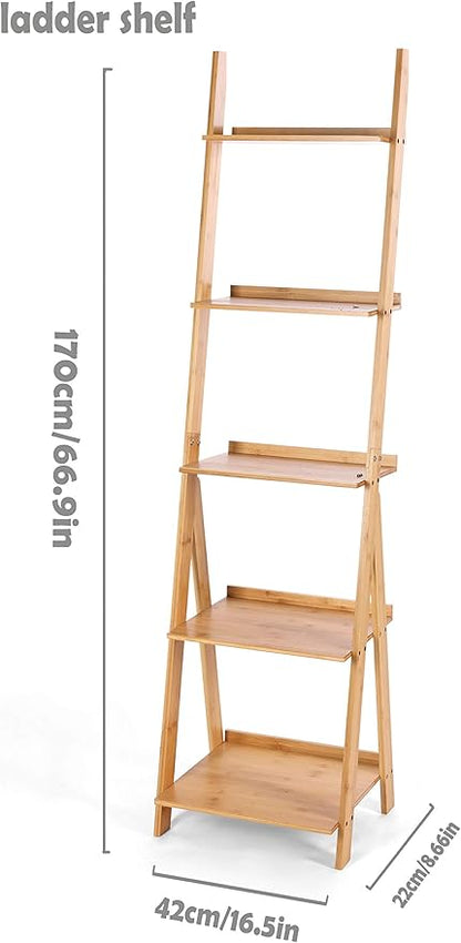 HYNAWIN Corner Ladder Shelf Storage Shelving, 5 Tier Books/CDs/Albums/Files Holder in Living Room Home Office,Simple Assembly - LeafyLoom