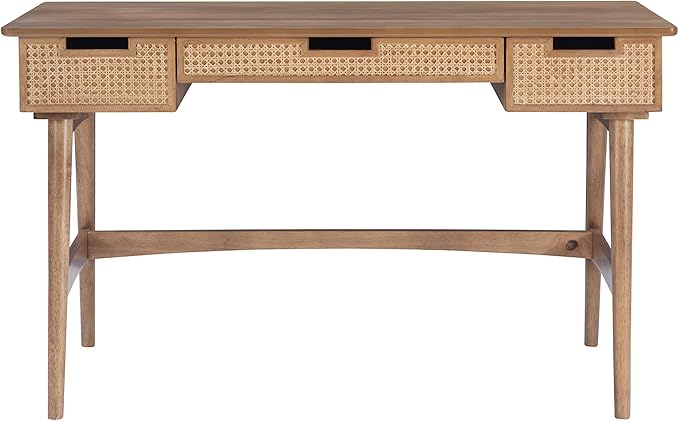 Linon Natural Dutton Wood and Rattan Desk - LeafyLoom