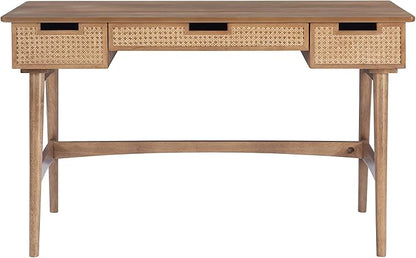 Linon Natural Dutton Wood and Rattan Desk - LeafyLoom