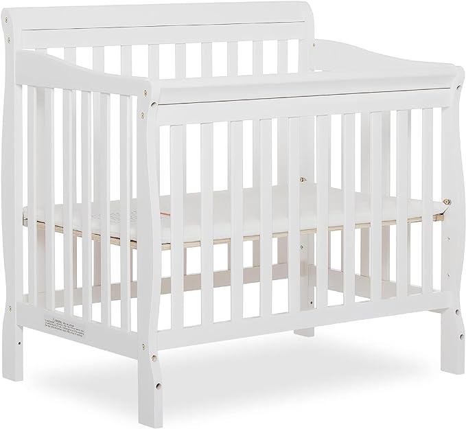 Aden 4-in-1 Convertible Mini Crib In White, Greenguard Gold Certified, Non-Toxic Finish, New Zealand Pinewood, With 3 Mattress Height Settings - LeafyLoom