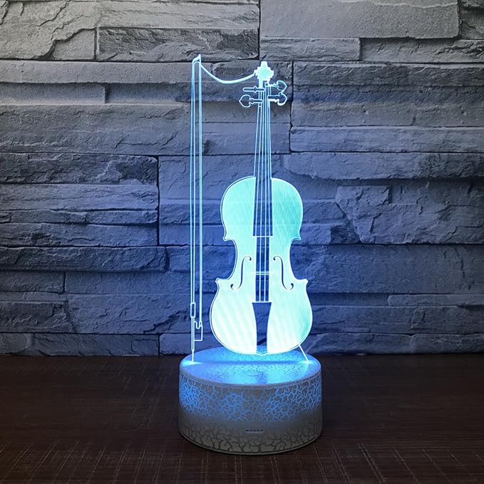 Violin Instrument Night Light 3D Visual Desk Lamp Violin Toy Household Home Room Decor 7 Colors Change Bedroom Touch Table Light Birthday Gift Christmas for Kids and Adult Violin Lover - LeafyLoom