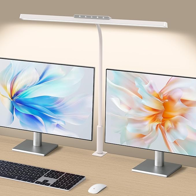 Desk Lamp, 3 Colors Stepless Dimming LED Desk Lamps for Home Office Adjustable Memory Desk Light with Clamp Touch Control Office Lamp Eye Caring Computer Light for Working Sewing(White) - LeafyLoom