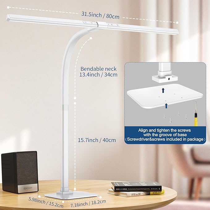 KableRika Desk Lamp, 24W 1200lumen Brightest LED Desk Lamp for Home Office, 31.5" Wide Dimmable Architect Task Lamp with Base,Eye Protection Tall Desk Light for Workbench Office Lighting Computer - LeafyLoom