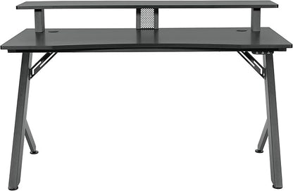 OSP Home Furnishings Area51 Battlestation Gaming Desk with Bluetooth RGB LED Lights, Matte Black - LeafyLoom