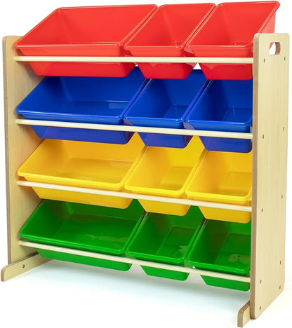 Humble Crew, Natural/Primary Kids' Toy Storage Organizer with 12 Plastic Bins, 34*35*15.5inch - LeafyLoom