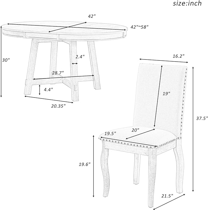 5-Piece Farmhouse Set with Wood Round Extendable Dining-Table and 4 Upholstered Chairs, for Diningroom, Living Room, and Kitchen, Espresso - LeafyLoom