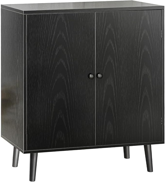 Buffet Cabinet with Storage, Storage Cabinet with 2 Doors, Black Cabinet with Solid Wood Feet, Sideboard Cabinet Accent Cabinet, for Kitchen, Entryway, Living Room - LeafyLoom