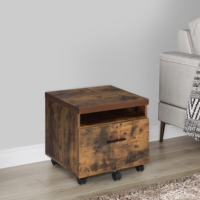 Acme Bob 1-Drawer Wooden File Cabinet in Weathered Oak - LeafyLoom