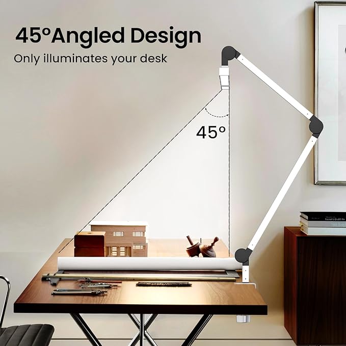 Led Desk Lamp for Home Office, Ultra Bright Touch-Dimming Architect Table Lamp with Clamp, 24W Adjustable Foldable Three Swing Arm Eyecare Led Desk Light with Infrared Sensor -White - LeafyLoom