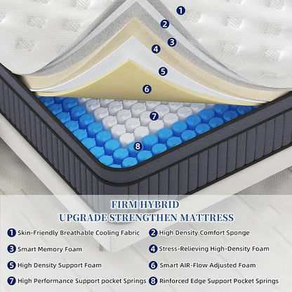 California King Mattress - Upgrade Strengthen - 12 Inch Firm Hybrid Cal King Mattress in a Box, Mattress King Size with Memory Foam and Independent Pocket Springs, Strong Edge Support - LeafyLoom