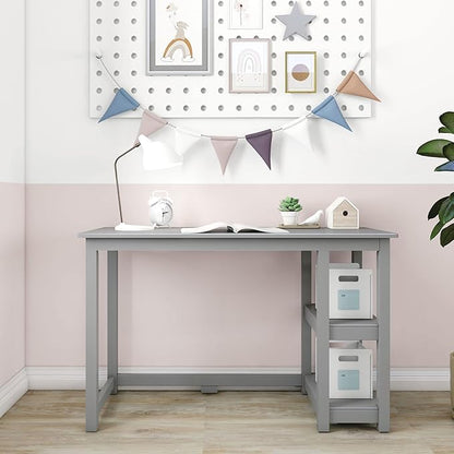 Max & Lily Solid Wood Desk With Shelves, 47 Inches, Grey - LeafyLoom