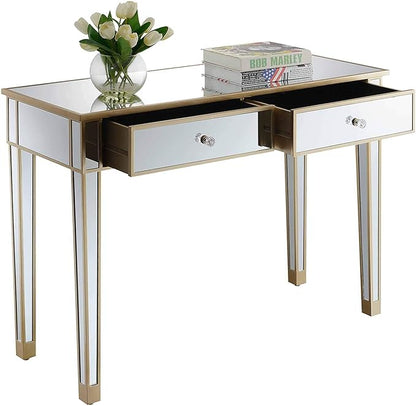 Convenience Concepts Gold Coast Desk, Champagne/Mirror - LeafyLoom