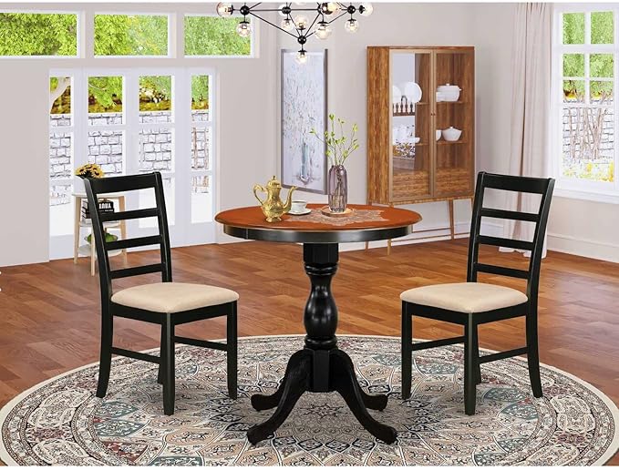 East West Furniture Eden 3 Piece Dinette Set for Small Spaces Contains a Round Table with Pedestal and 2 Kitchen Dining Chairs, 30x30 Inch, Black & Cherry - LeafyLoom