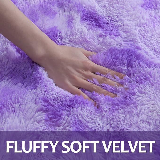 6x9 Large Area Rugs for Living Room, Super Soft Fluffy Modern Bedroom Rug, Tie-Dyed Purple Indoor Shag Fuzzy Carpets for Girls Kids Nursery Room Home Decor - LeafyLoom