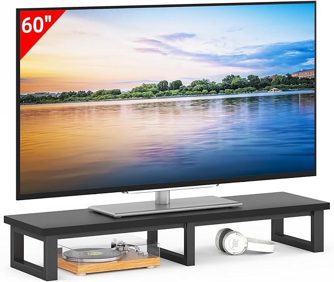 45" Large TV Riser for 32-60 inch TV, TV Riser Stand Shelf with Steel Legs, Tabletop TV Stand Riser for Home Office,Black - LeafyLoom