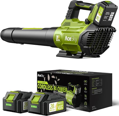 Leaf Blower Cordless, 580CFM/160MPH & 3 Speed Levels, Electric Cordless Leaf Blower with 2 * 4.0Ah Battery Powered, Blowers for Lawn Care, Blower with Extension Nozzle - LeafyLoom