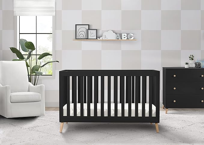 Delta Children Essex 4-in-1 Convertible Baby Crib, Ebony with Natural Legs - LeafyLoom