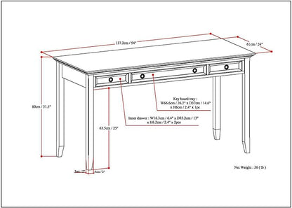 SIMPLIHOME Amherst SOLID WOOD Transitional 54 Inch Wide Desk in Russet Brown, For the Office Desk, Writing Table, Workstation and Study Table - LeafyLoom