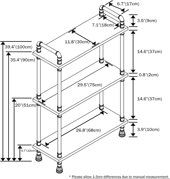 3 Tier Industrial Pipe Bookcase, Rustic Farmhouse Bookshelf with Solid Wood for Living Room, Kitchen, Office - LeafyLoom