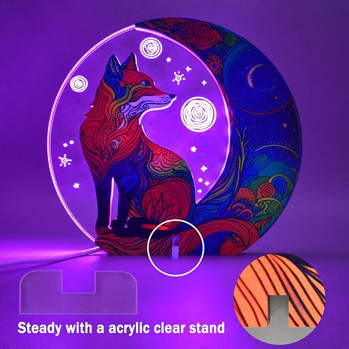 Cute Fox Decor Night Light USB Powered LED Night Lights for Kids Bedroom 7 Colors LED Lamp Wooden Night Lamp for Room Decor Aesthetic Gift - LeafyLoom