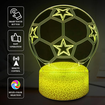 Soccer Night Light,Soccer Gifts for Boy, 3D Soccer Lamp,Kids Bedside Lamp,16 Color Change Decor Lamp with Remote & Smart Touch, Gifts for Christmas Birthday Boys Men Girls - LeafyLoom