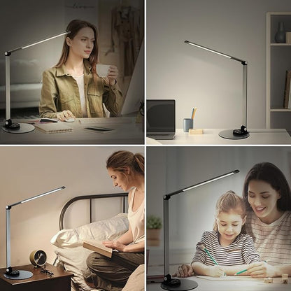 LED Desk Lamp for Home Office, Bright Desk Light Reading Table Lamps Eye-Care Touch Control with USB Charging Port, 3 Color Temperatures, 6 Brightness lighting for Desktop Study - LeafyLoom