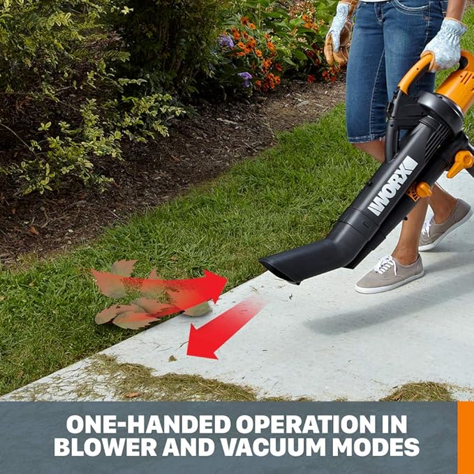 WORX WG505 TRIVAC 12 Amp 3-in-1 Electric Leaf Blower/Leaf Vacuum/Mulcher, Metal Impeller for Fine Mulching - LeafyLoom