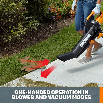 WORX WG505 TRIVAC 12 Amp 3-in-1 Electric Leaf Blower/Leaf Vacuum/Mulcher, Metal Impeller for Fine Mulching - LeafyLoom