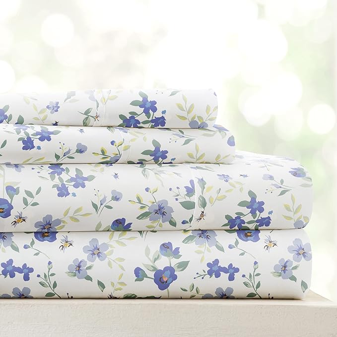 Linen Market 4 Piece Queen Sheet Set (Light Blue Floral) - Sleep Better Than Ever with These Ultra-Soft & Cooling Bed Sheets for Your Queen Size Bed - Deep Pocket Fits 16" Mattress - LeafyLoom