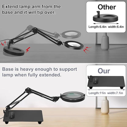 Magnifying Glass with Light with Base Controler, 5 Color Modes Stepless Dimmable LED Lighted Desk Lamp,Magnifying Glass with Light and Stand, Hands-Free Desk Magnifier Light for Craft Hobby Painting - LeafyLoom