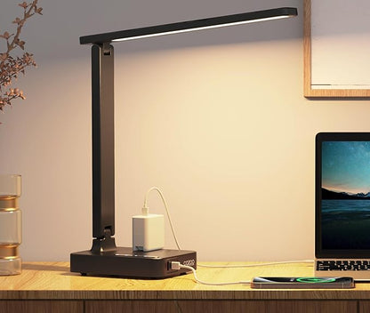 cozoo LED Desk Lamp,3 Lighting Modes Dimmable Table Lamp,Touch Control Table Desk Lamp with USB Charging Port,Auto Timer, for College Dorm, Home, Office,Study Lamp Desk Light(Black) - LeafyLoom