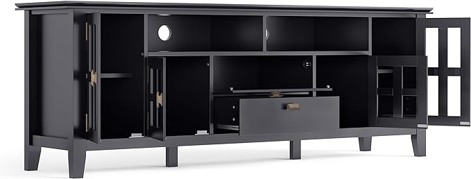 SIMPLIHOME Artisan SOLID WOOD 72 Inch Wide Transitional TV Media Stand in Black for TVs up to 80 Inches, For the Living Room and Entertainment Center - LeafyLoom