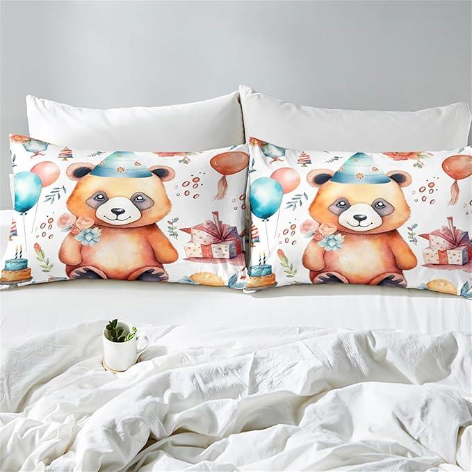 Panda Comforter Set Queen Size, Cute Brown Panda Pattern Queen Size Comforter Set, Kawaii Cute Animal Printed Kids Bedroom Decor, 3Pcs Bedding Set Printed Comforter with 2 Pillowcases, All Season - LeafyLoom